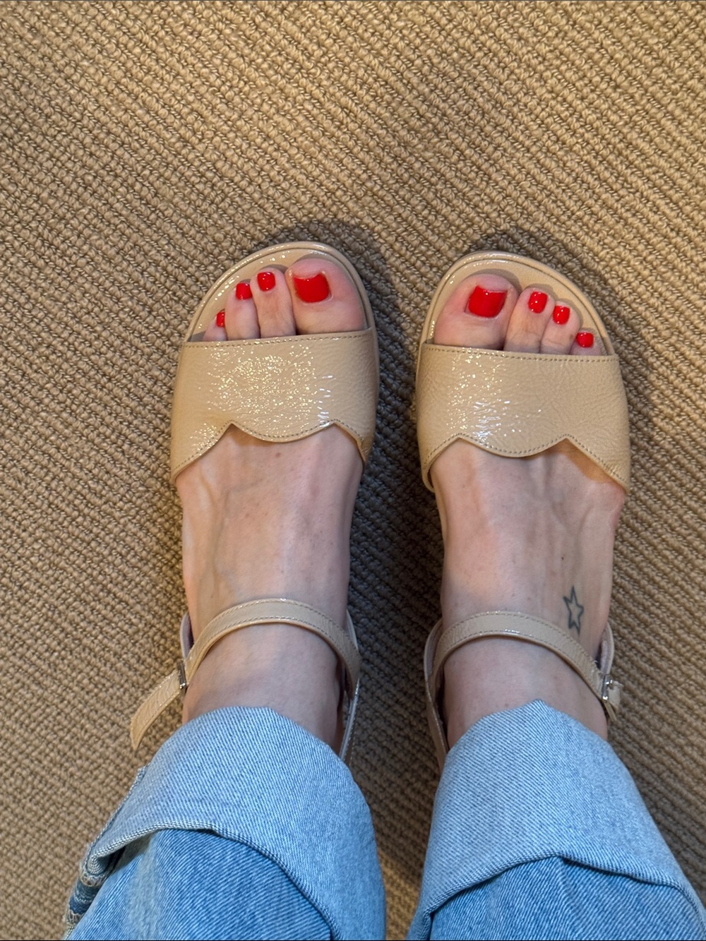 Low Block Heel Wonders Sandals in Nude Patent